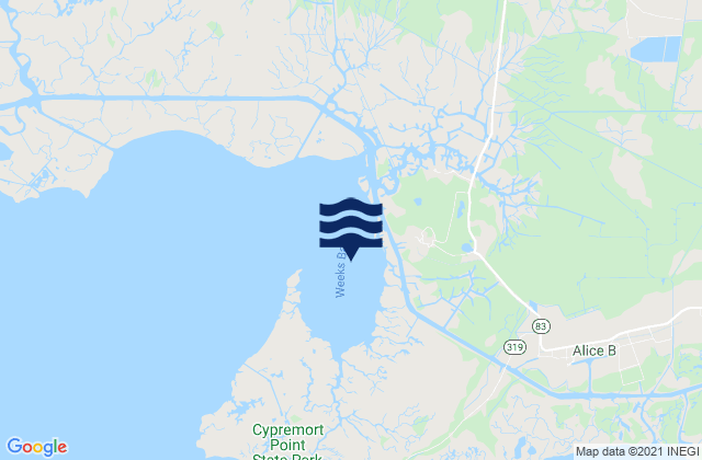 Mappa delle Getijden in Weeks Bay (Vermilion Bay), United States