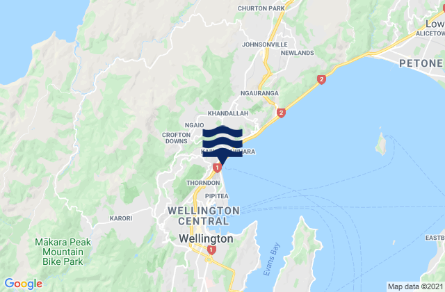 Mappa delle Getijden in Wellington City, New Zealand