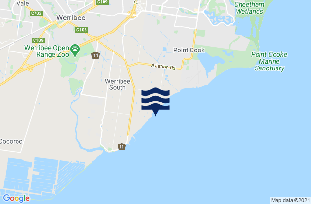 Mappa delle Getijden in Werribee South, Australia