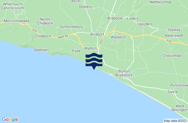 Mappa delle Getijden in West Bay - East Beach, United Kingdom