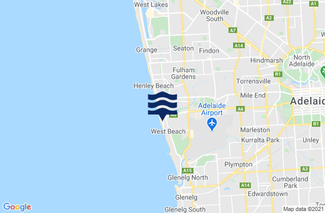 Mappa delle Getijden in West Beach, Australia