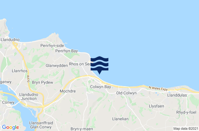 Mappa delle Getijden in West Colwyn Bay Beach, United Kingdom
