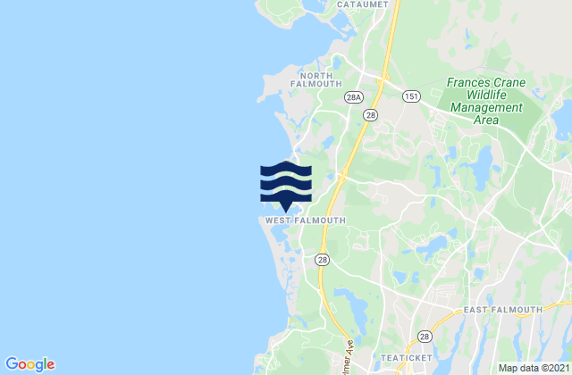Mappa delle Getijden in West Falmouth Harbor, United States