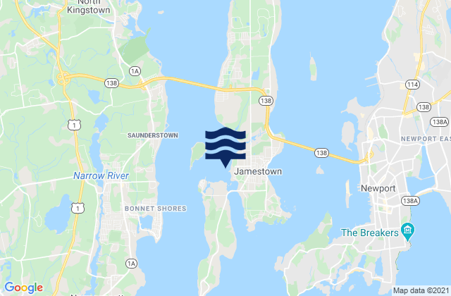 Mappa delle Getijden in West Jamestown (Dutch Island Harbor), United States