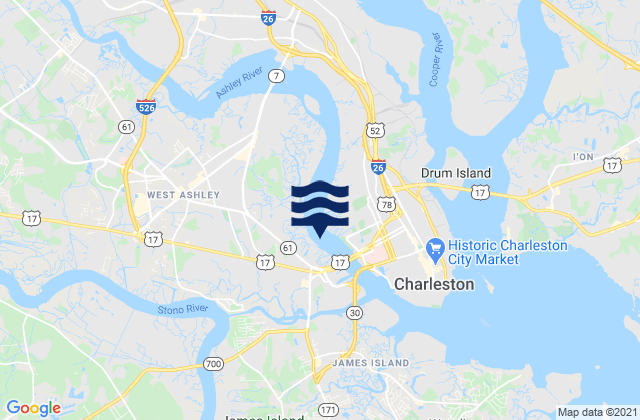 Mappa delle Getijden in West Marsh Island 0.1 mile east of, United States