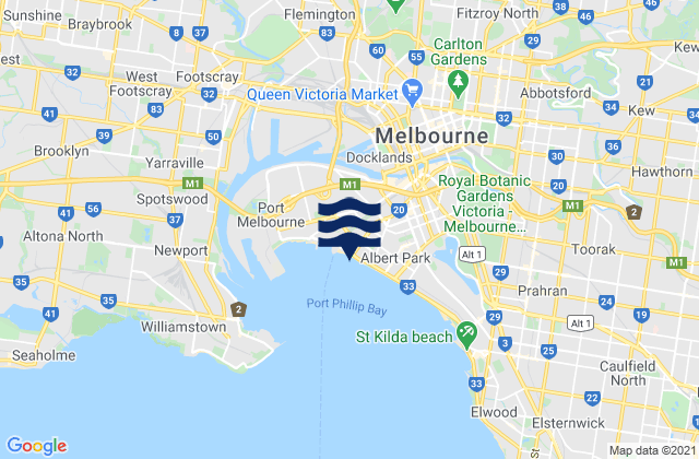 Mappa delle Getijden in West Melbourne, Australia