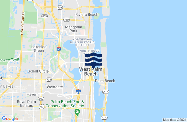 Mappa delle Getijden in West Palm Beach, United States