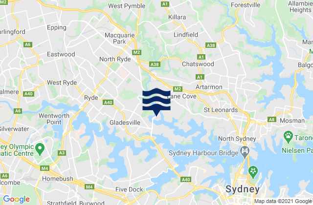 Mappa delle Getijden in West Ryde, Australia