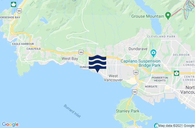 Mappa delle Getijden in West Vancouver, Canada