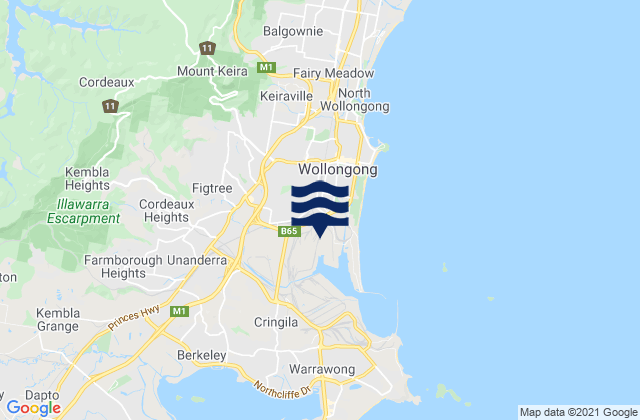 Mappa delle Getijden in West Wollongong, Australia