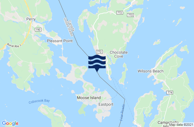 Mappa delle Getijden in Western Passage off Kendall Head, Canada