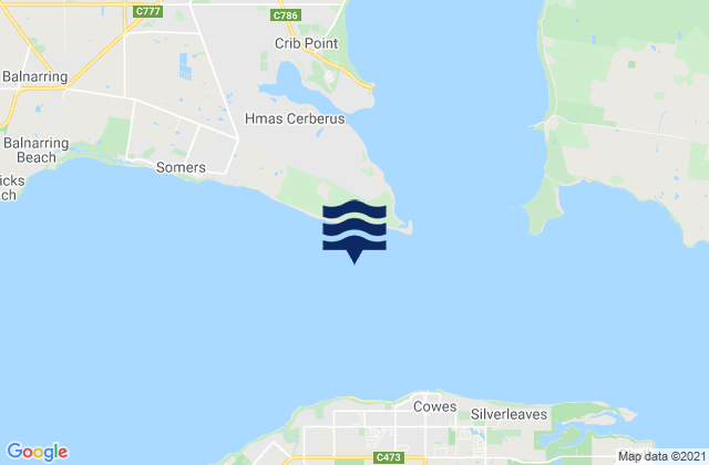 Mappa delle Getijden in Western Port (Sandy Point), Australia