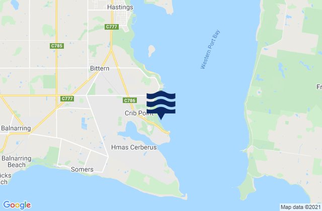 Mappa delle Getijden in Western Port (Stony Point), Australia