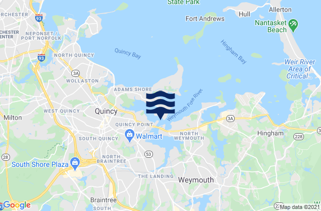 Mappa delle Getijden in Weymouth Fore River, United States