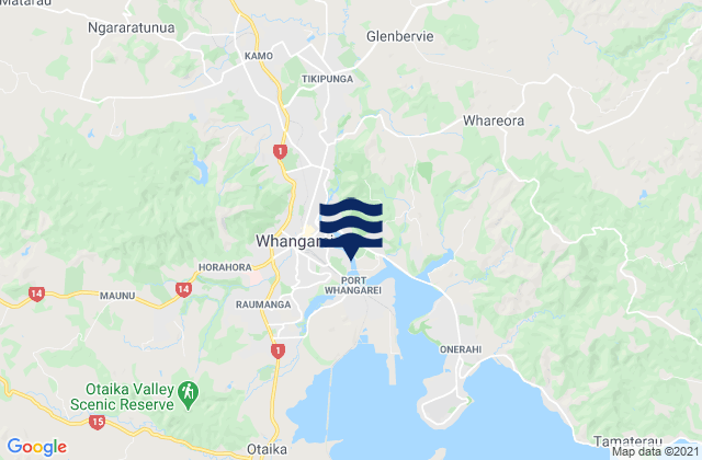 Mappa delle Getijden in Whangarei, New Zealand