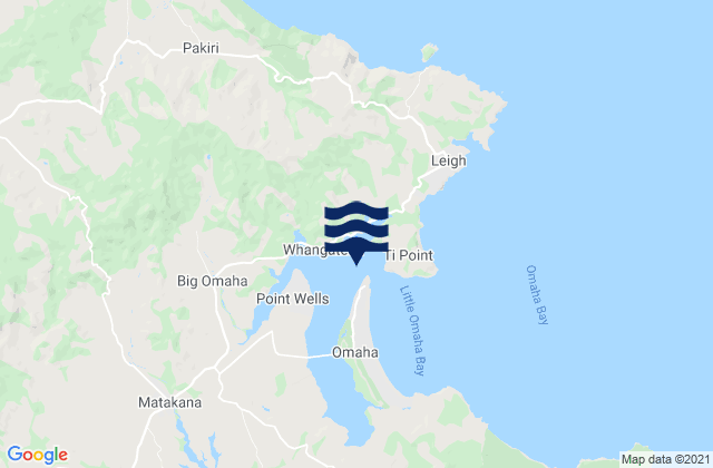 Mappa delle Getijden in Whangateau, New Zealand