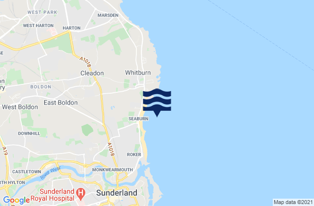 Mappa delle Getijden in Whitburn Bay, United Kingdom