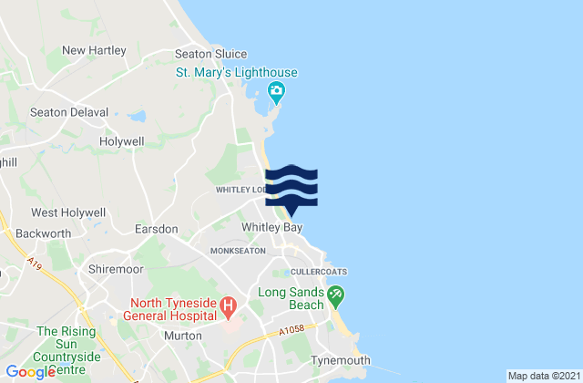 Mappa delle Getijden in Whitley Bay Beach, United Kingdom