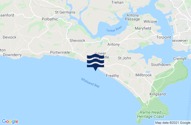 Mappa delle Getijden in Whitsand Bay and Tregantle, United Kingdom