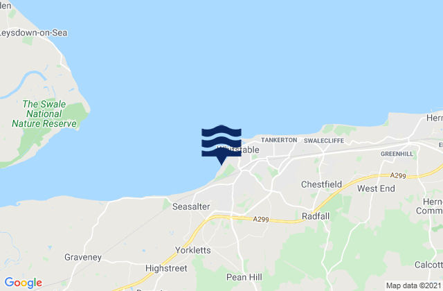 Mappa delle Getijden in Whitstable Beach, United Kingdom