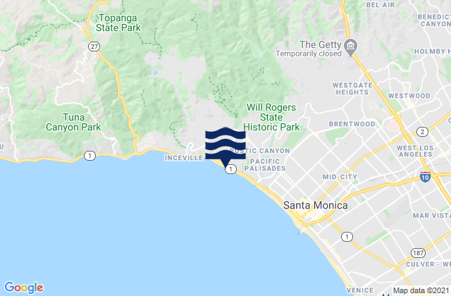 Mappa delle Getijden in Will Rogers State Beach, United States