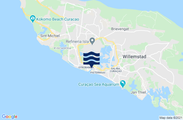 Mappa delle Getijden in Willemstad, Curacao