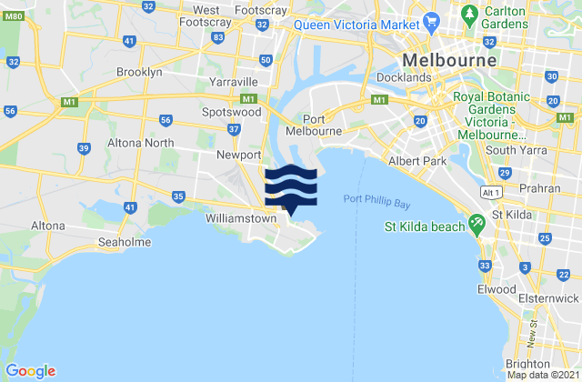 Mappa delle Getijden in Williamstown, Australia