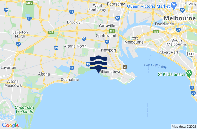 Mappa delle Getijden in Williamstown North, Australia