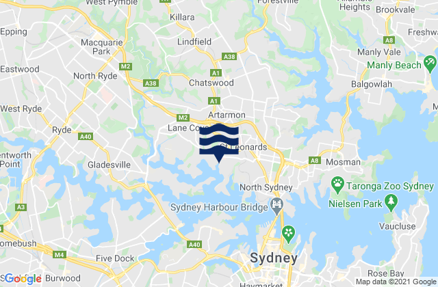 Mappa delle Getijden in Willoughby, Australia