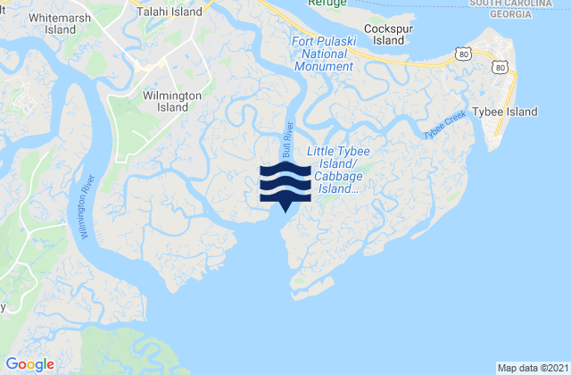 Mappa delle Getijden in Wilmington Island SSE of Bull River, United States