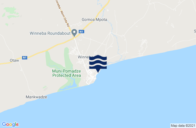 Mappa delle Getijden in Winneba, Ghana