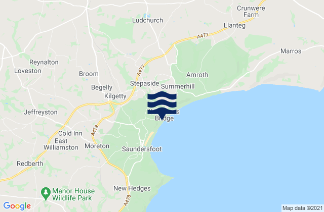 Mappa delle Getijden in Wisemans Bridge Beach, United Kingdom