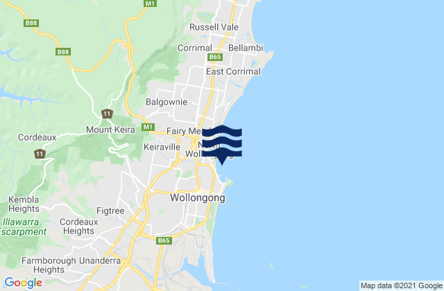 Mappa delle Getijden in Wollongong North Beach, Australia