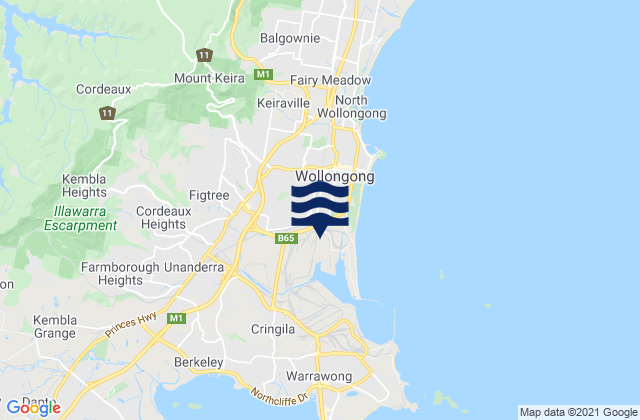 Mappa delle Getijden in Wollongong South Beach, Australia