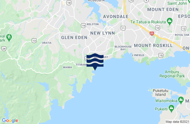 Mappa delle Getijden in Wood Bay, New Zealand