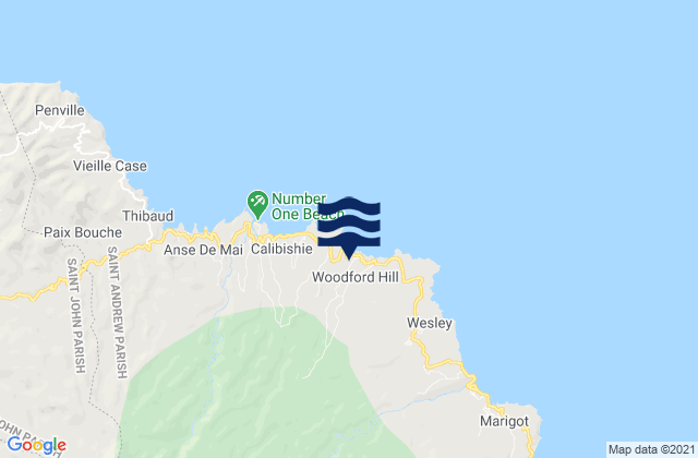 Mappa delle Getijden in Woodford Hill, Dominica