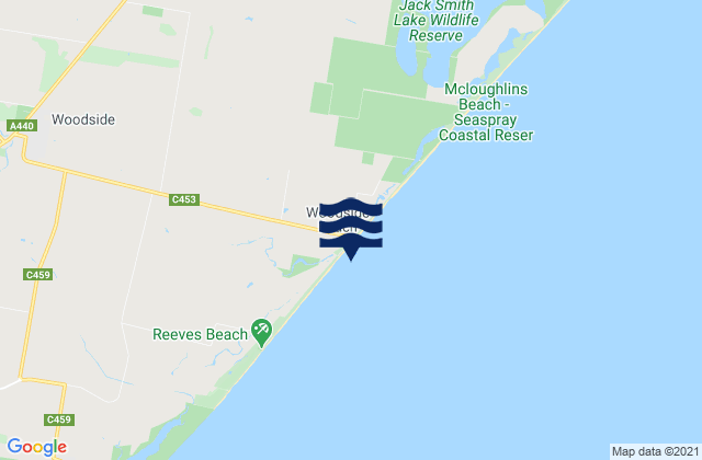 Mappa delle Getijden in Woodside Beach, Australia