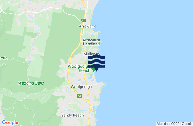 Mappa delle Getijden in Woolgoolga Beach, Australia