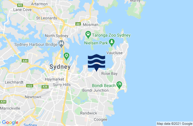 Mappa delle Getijden in Woollahra, Australia