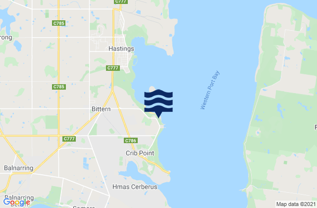Mappa delle Getijden in Woolley Beach, Australia