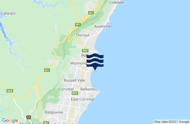 Mappa delle Getijden in Woonona Beach, Australia