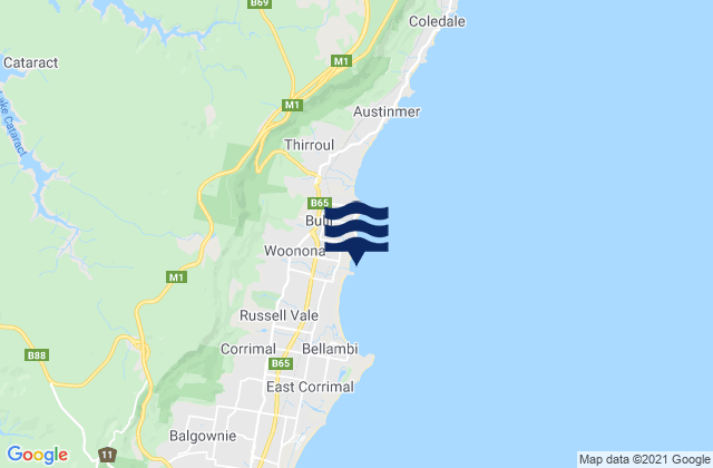 Mappa delle Getijden in Woonona, Australia