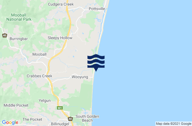 Mappa delle Getijden in Wooyung Beach, Australia