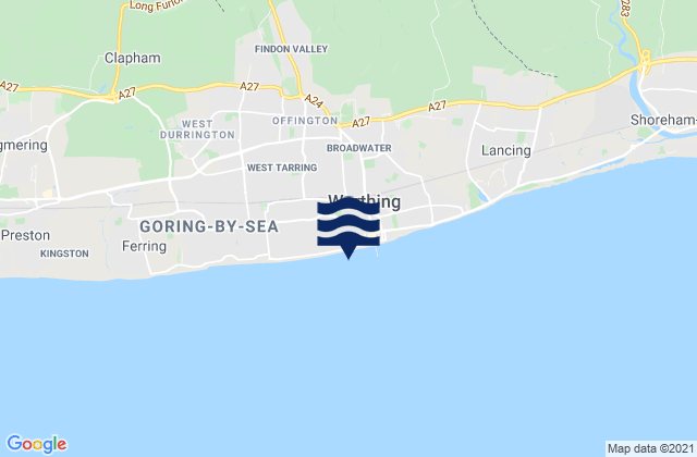 Mappa delle Getijden in Worthing Beach, United Kingdom