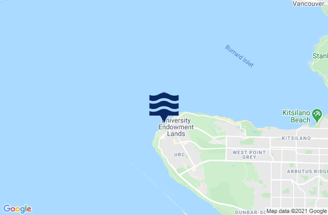Mappa delle Getijden in Wreck Beach, Canada