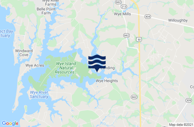 Mappa delle Getijden in Wye Landing, United States