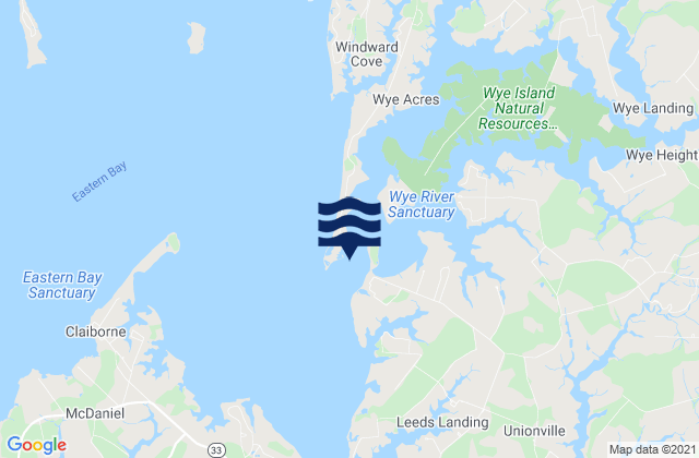 Mappa delle Getijden in Wye River west of Bruffs Island, United States
