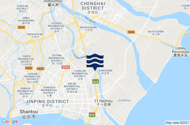 Mappa delle Getijden in Xinxi, China