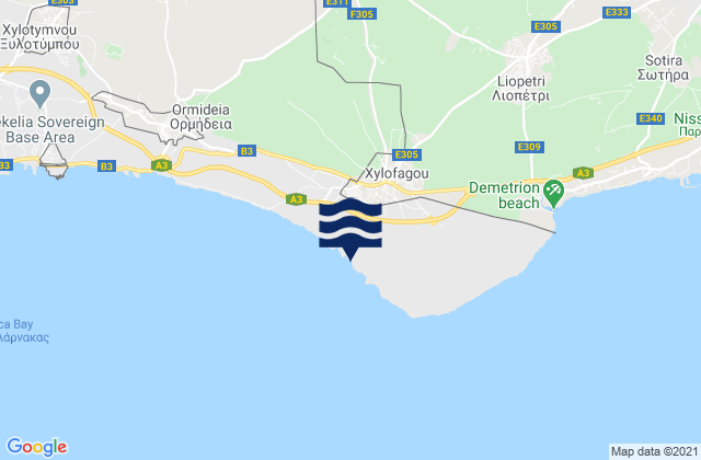 Mappa delle Getijden in Xylofágou, Cyprus