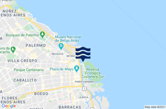 Mappa delle Getijden in Yacht, Argentina